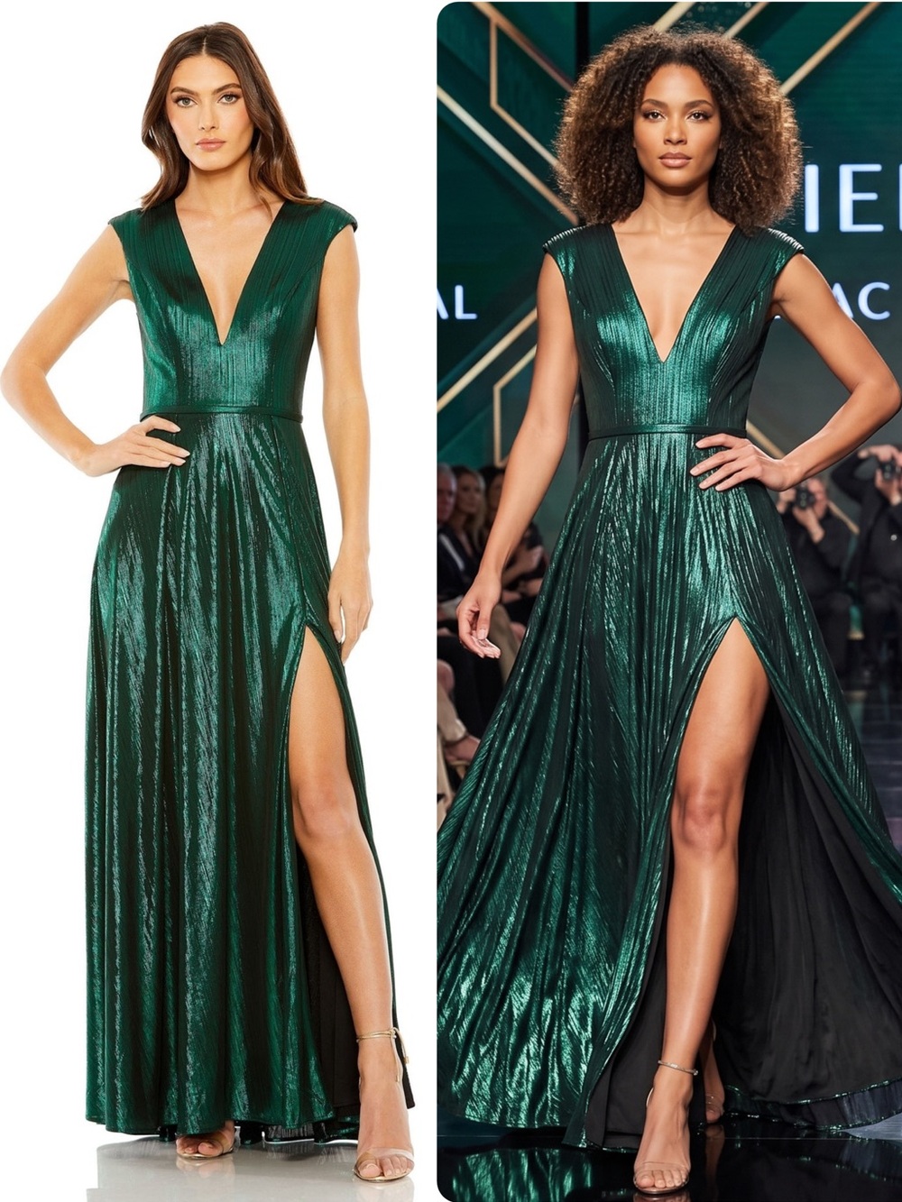 MAC DUGGAL Metallic Emerald Green Vneck Gown Maxi Dress 27156 NWT $398